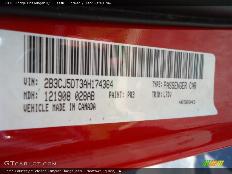 TorRed / Dark Slate Gray 2010 Dodge Challenger R/T Classic