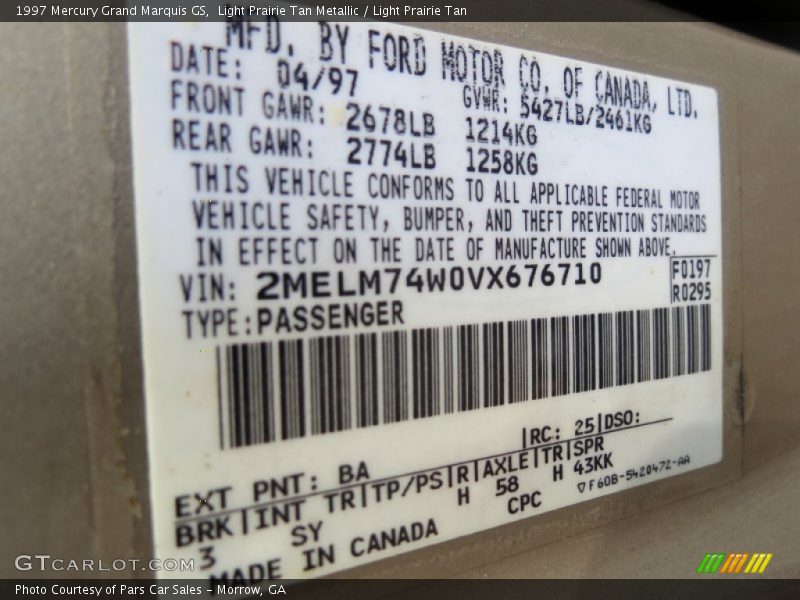 Light Prairie Tan Metallic / Light Prairie Tan 1997 Mercury Grand Marquis GS