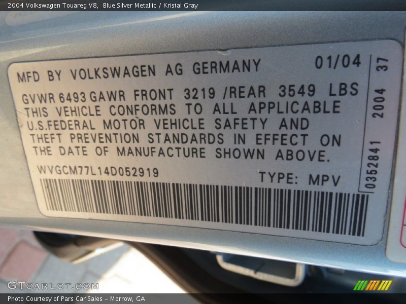 Blue Silver Metallic / Kristal Gray 2004 Volkswagen Touareg V8