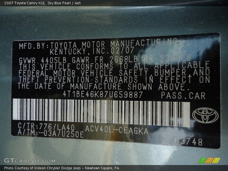 Sky Blue Pearl / Ash 2007 Toyota Camry XLE