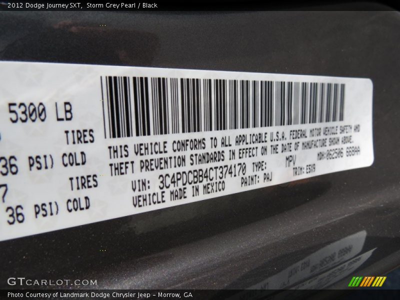 Storm Grey Pearl / Black 2012 Dodge Journey SXT