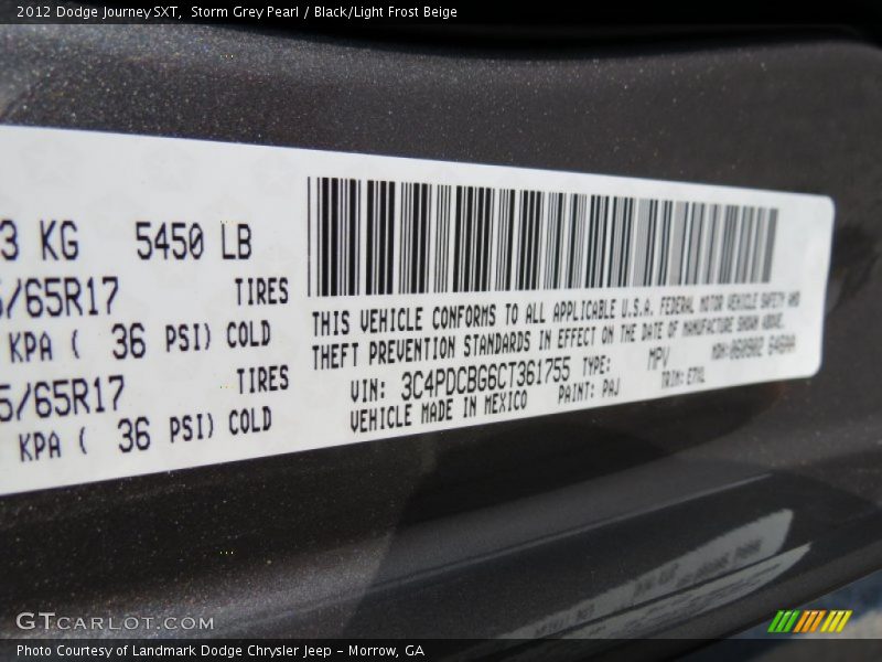 Storm Grey Pearl / Black/Light Frost Beige 2012 Dodge Journey SXT