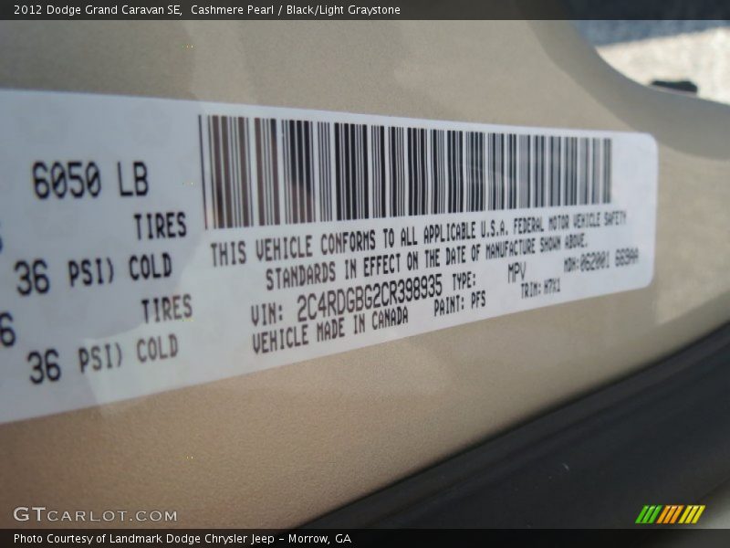 2012 Grand Caravan SE Cashmere Pearl Color Code PFS