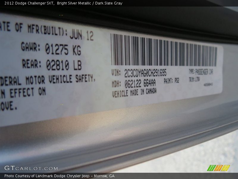 Bright Silver Metallic / Dark Slate Gray 2012 Dodge Challenger SXT