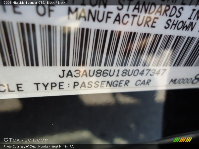 Black / Black 2008 Mitsubishi Lancer GTS
