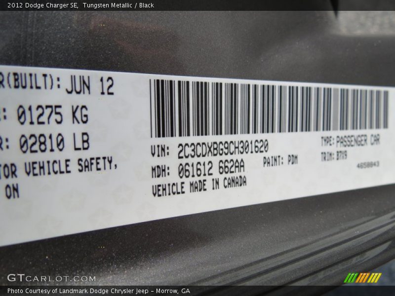 Tungsten Metallic / Black 2012 Dodge Charger SE