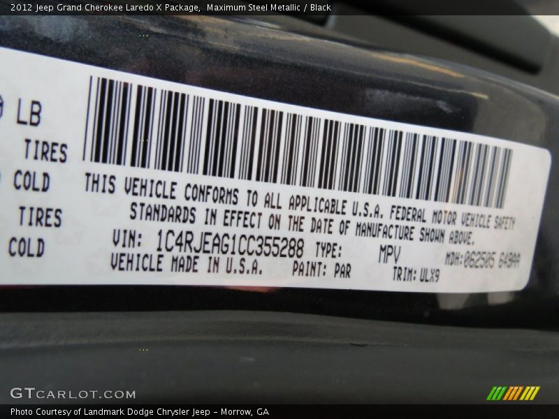 Maximum Steel Metallic / Black 2012 Jeep Grand Cherokee Laredo X Package