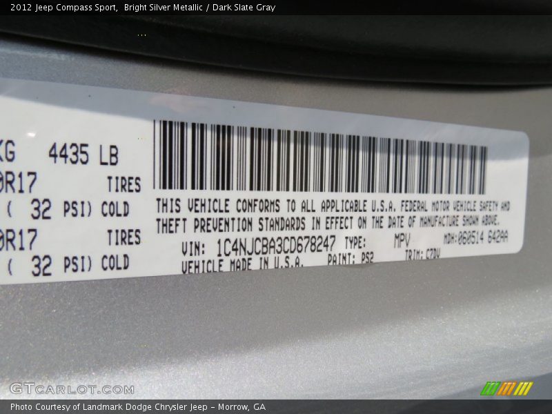 Bright Silver Metallic / Dark Slate Gray 2012 Jeep Compass Sport