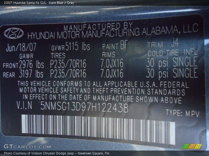 Slate Blue / Gray 2007 Hyundai Santa Fe GLS