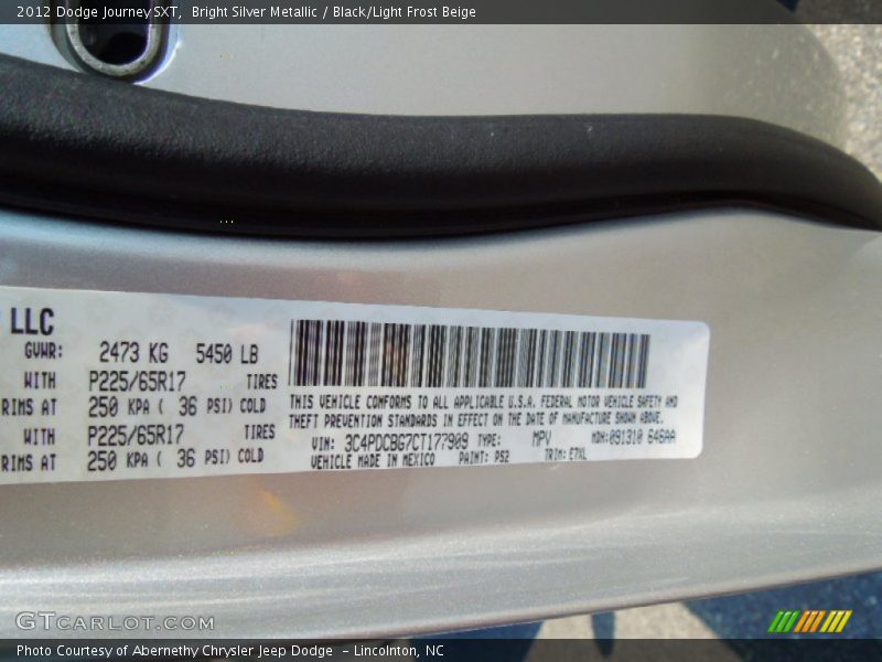Bright Silver Metallic / Black/Light Frost Beige 2012 Dodge Journey SXT