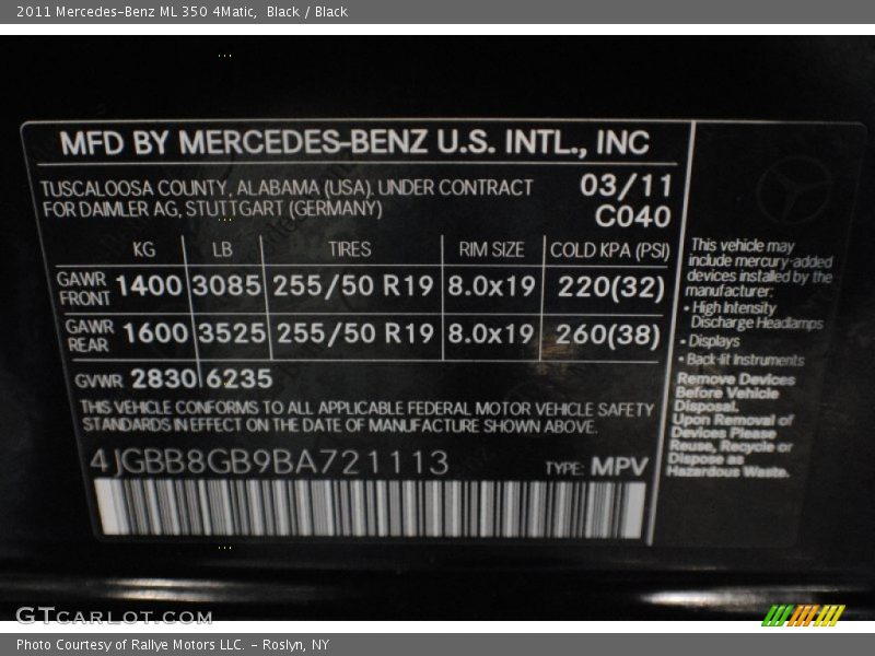 Black / Black 2011 Mercedes-Benz ML 350 4Matic