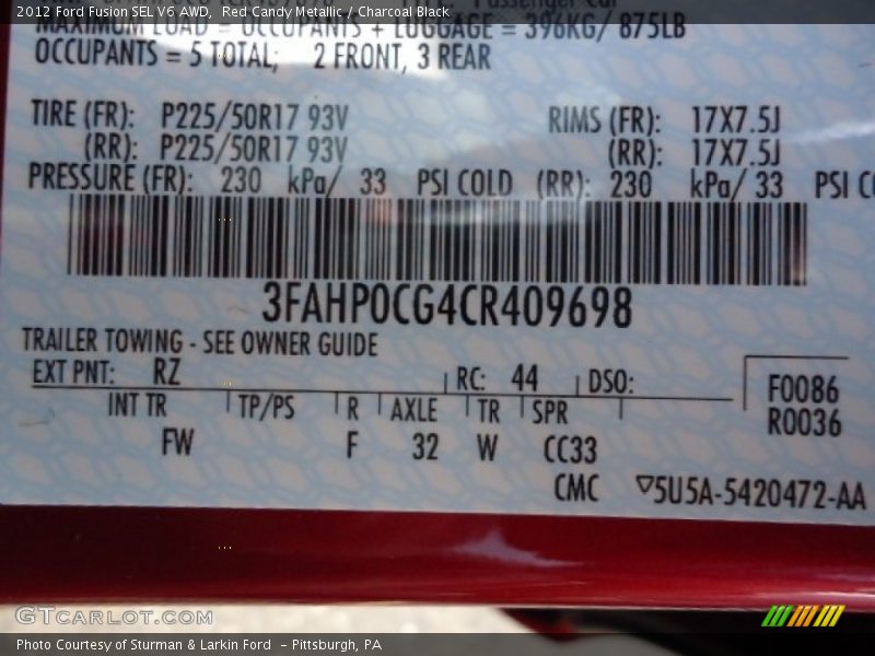Red Candy Metallic / Charcoal Black 2012 Ford Fusion SEL V6 AWD