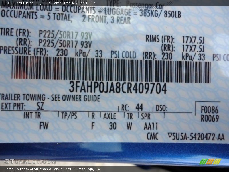 Blue Flame Metallic / Sport Blue 2012 Ford Fusion SEL