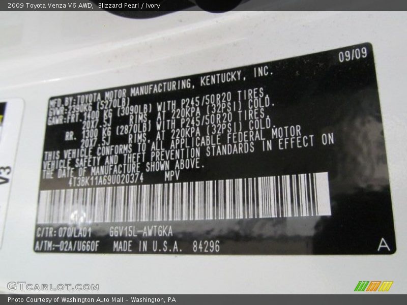 Blizzard Pearl / Ivory 2009 Toyota Venza V6 AWD