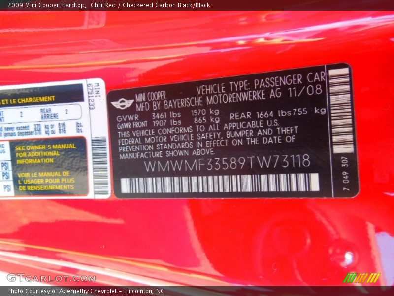Chili Red / Checkered Carbon Black/Black 2009 Mini Cooper Hardtop