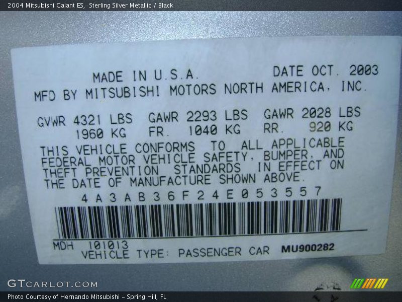 Sterling Silver Metallic / Black 2004 Mitsubishi Galant ES