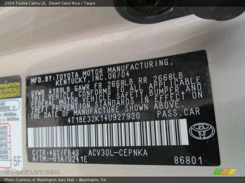 Desert Sand Mica / Taupe 2004 Toyota Camry LE