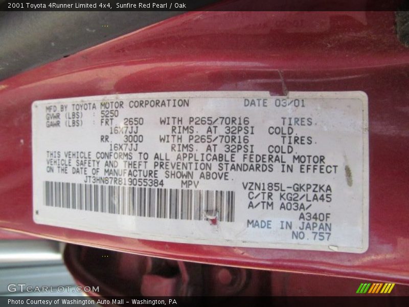 2001 4Runner Limited 4x4 Sunfire Red Pearl Color Code KG2