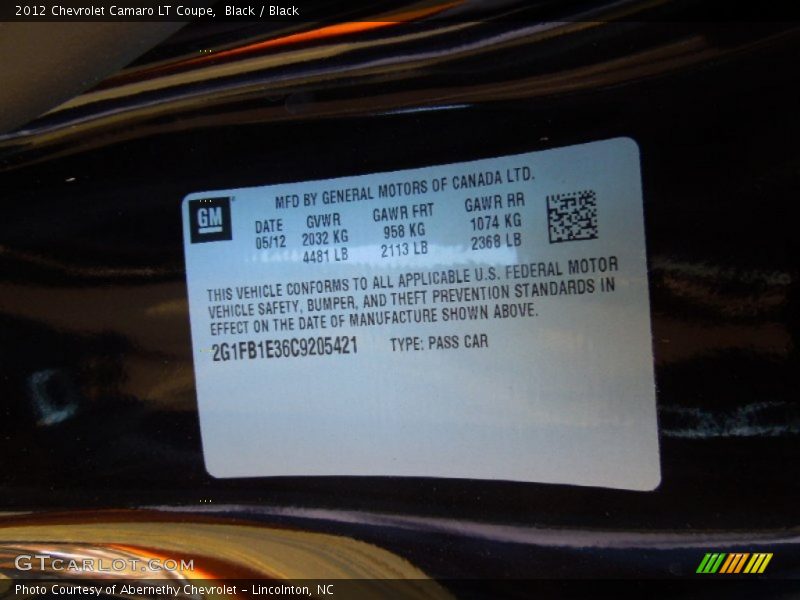Black / Black 2012 Chevrolet Camaro LT Coupe