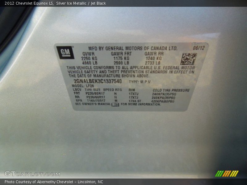 Silver Ice Metallic / Jet Black 2012 Chevrolet Equinox LS