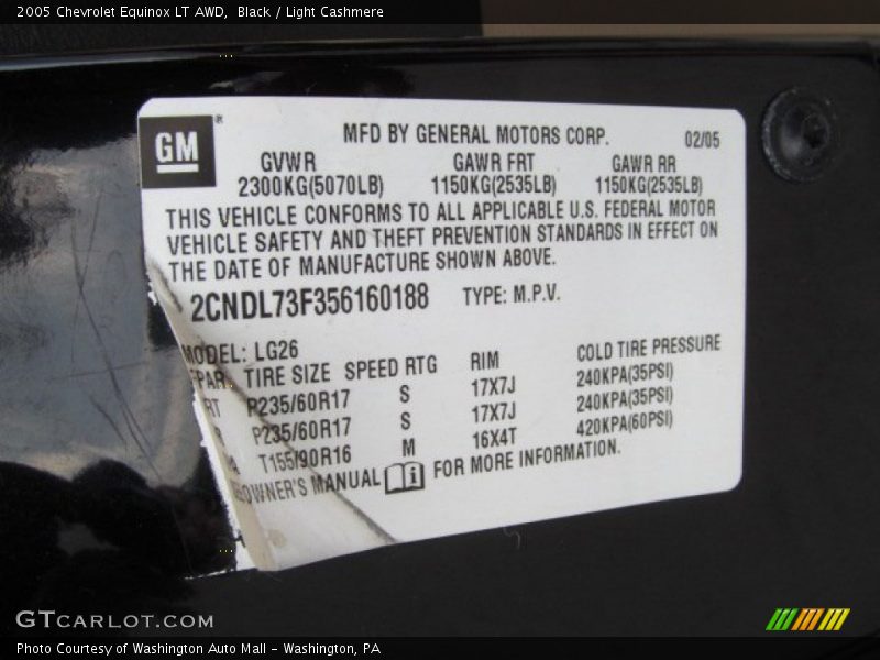 Black / Light Cashmere 2005 Chevrolet Equinox LT AWD