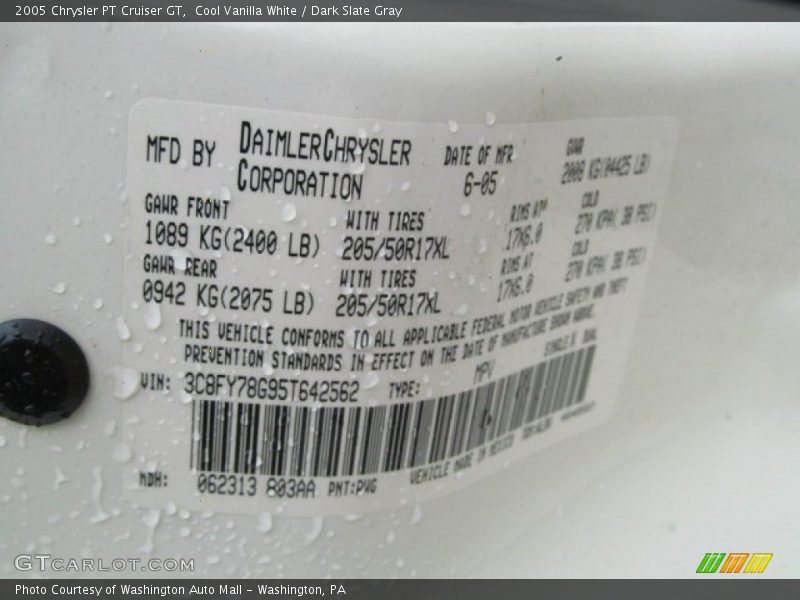 Cool Vanilla White / Dark Slate Gray 2005 Chrysler PT Cruiser GT
