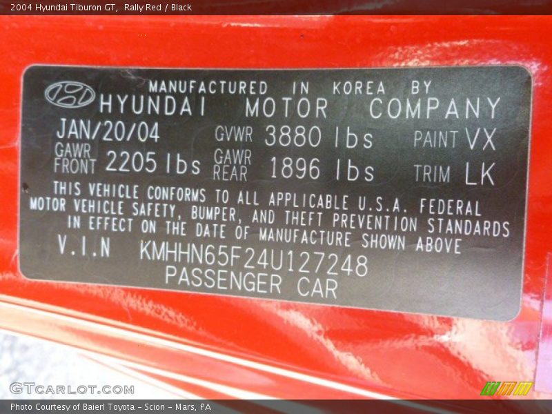 Rally Red / Black 2004 Hyundai Tiburon GT