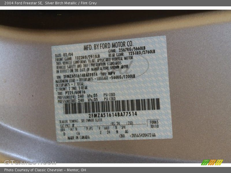 Silver Birch Metallic / Flint Grey 2004 Ford Freestar SE