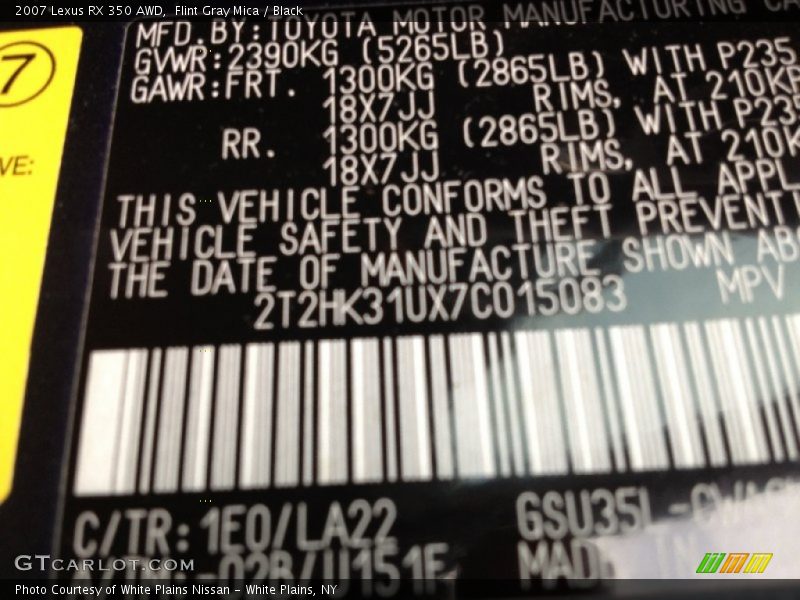 Flint Gray Mica / Black 2007 Lexus RX 350 AWD