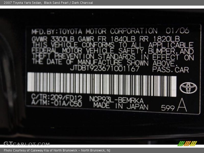 Black Sand Pearl / Dark Charcoal 2007 Toyota Yaris Sedan