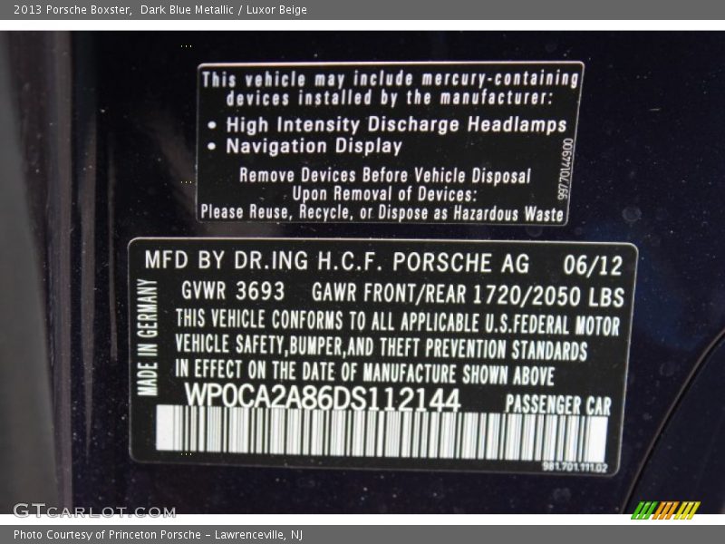 Dark Blue Metallic / Luxor Beige 2013 Porsche Boxster