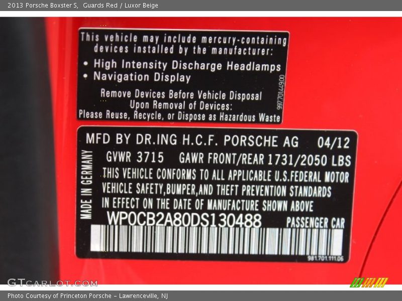 Guards Red / Luxor Beige 2013 Porsche Boxster S