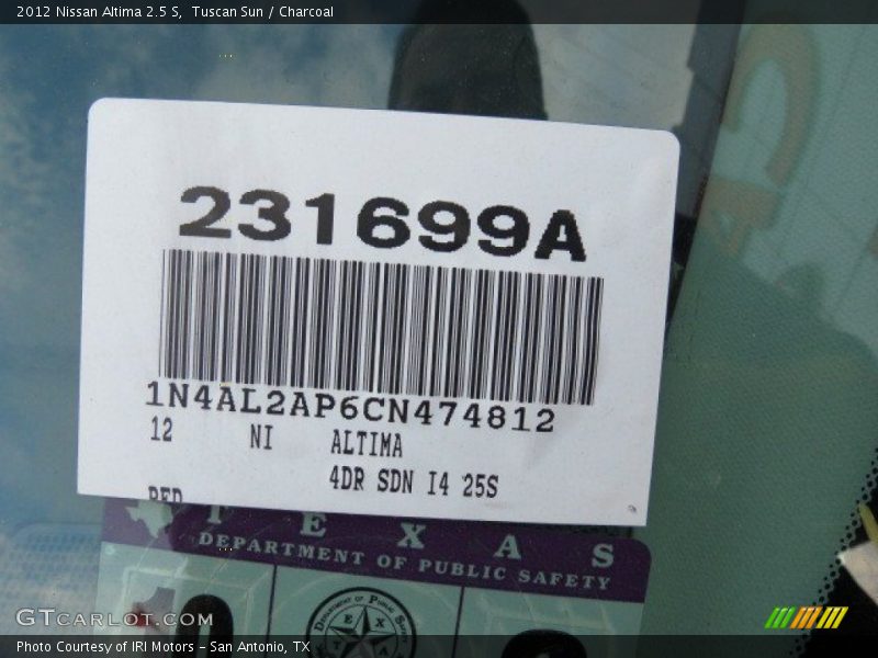 Tuscan Sun / Charcoal 2012 Nissan Altima 2.5 S
