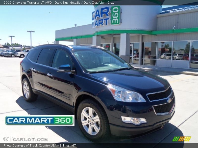 Dark Blue Metallic / Dark Gray/Light Gray 2012 Chevrolet Traverse LT AWD