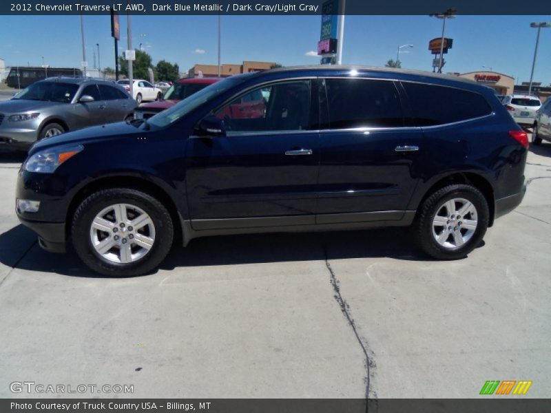 Dark Blue Metallic / Dark Gray/Light Gray 2012 Chevrolet Traverse LT AWD