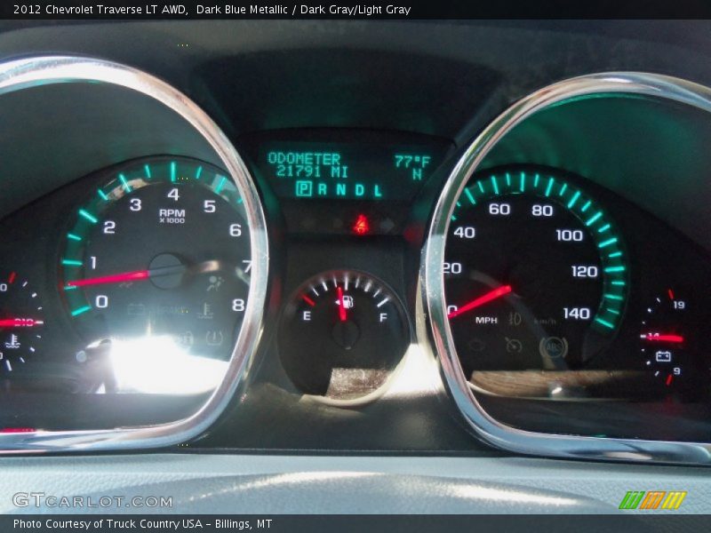 Dark Blue Metallic / Dark Gray/Light Gray 2012 Chevrolet Traverse LT AWD