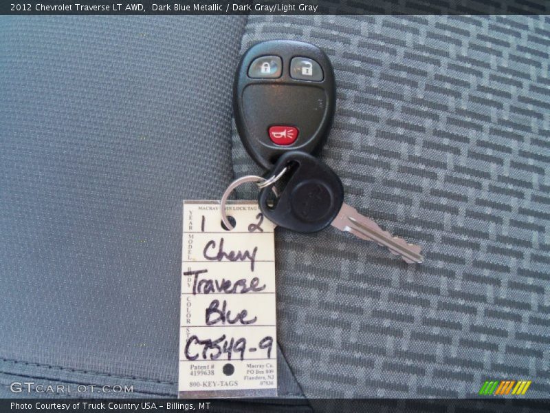 Dark Blue Metallic / Dark Gray/Light Gray 2012 Chevrolet Traverse LT AWD