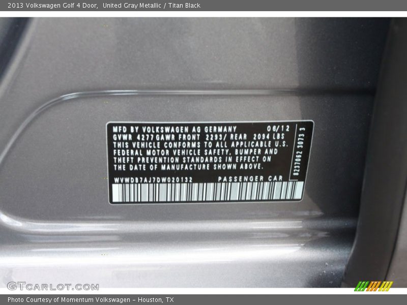 United Gray Metallic / Titan Black 2013 Volkswagen Golf 4 Door