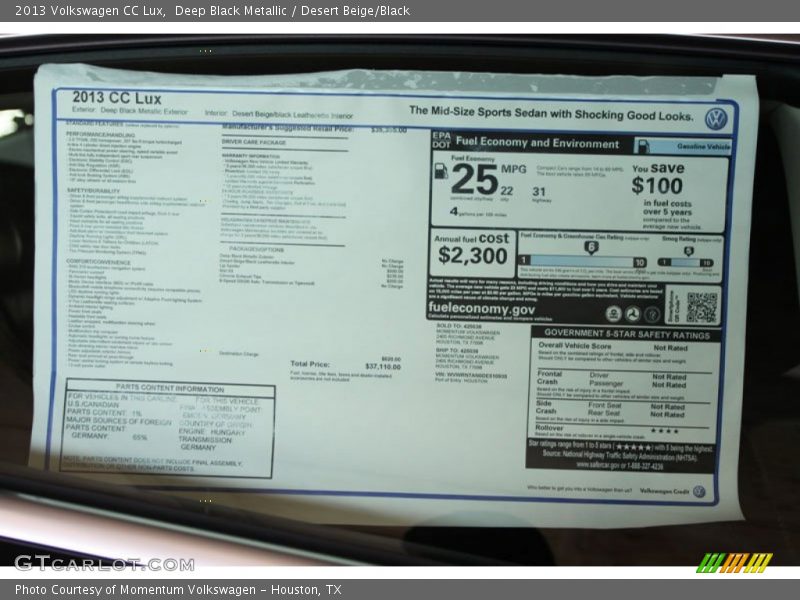 Deep Black Metallic / Desert Beige/Black 2013 Volkswagen CC Lux