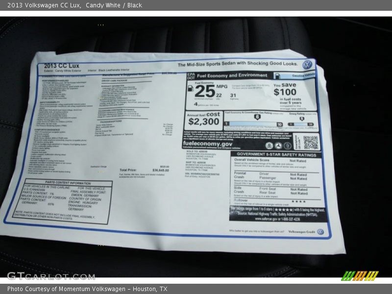Candy White / Black 2013 Volkswagen CC Lux