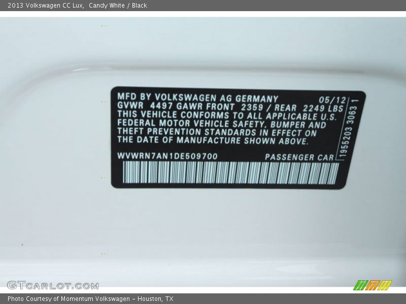 Candy White / Black 2013 Volkswagen CC Lux