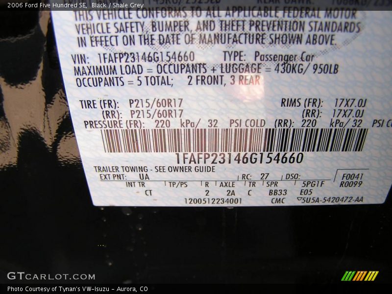 Black / Shale Grey 2006 Ford Five Hundred SE