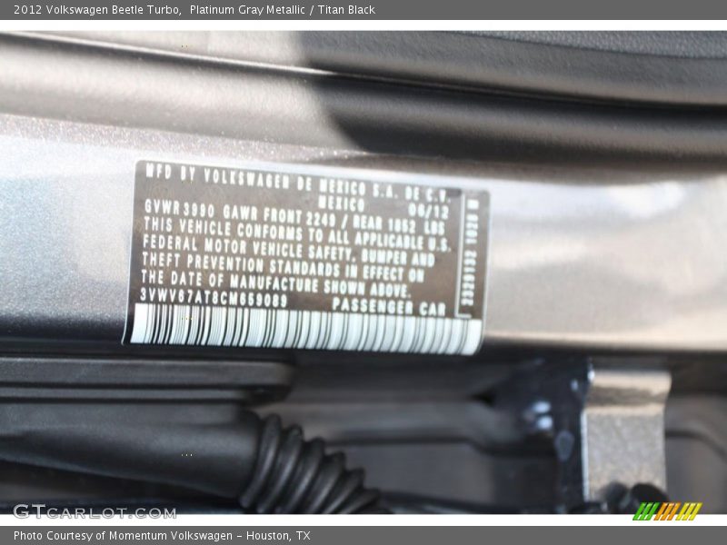Platinum Gray Metallic / Titan Black 2012 Volkswagen Beetle Turbo