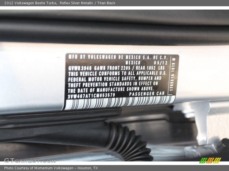 Reflex Silver Metallic / Titan Black 2012 Volkswagen Beetle Turbo