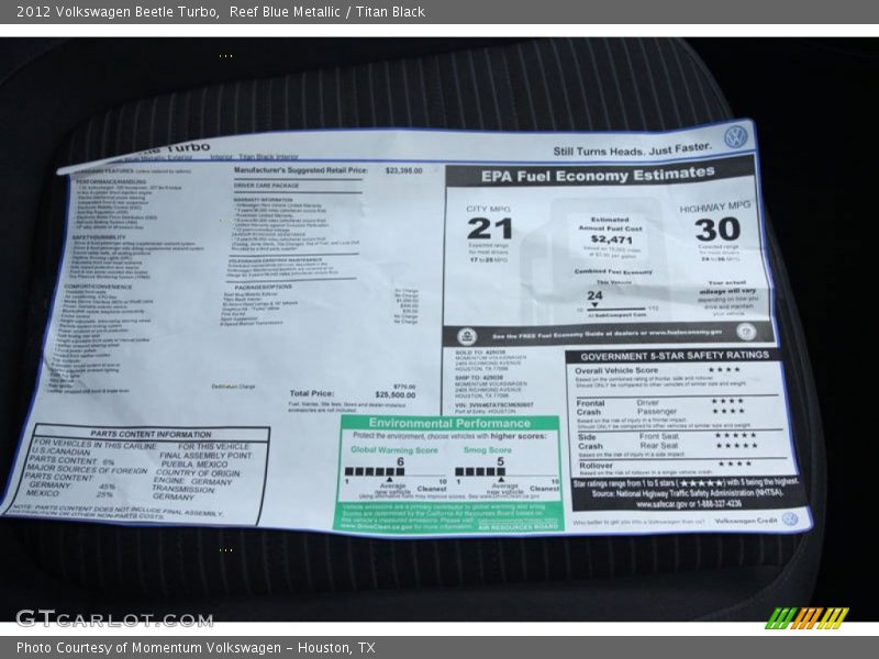 Reef Blue Metallic / Titan Black 2012 Volkswagen Beetle Turbo