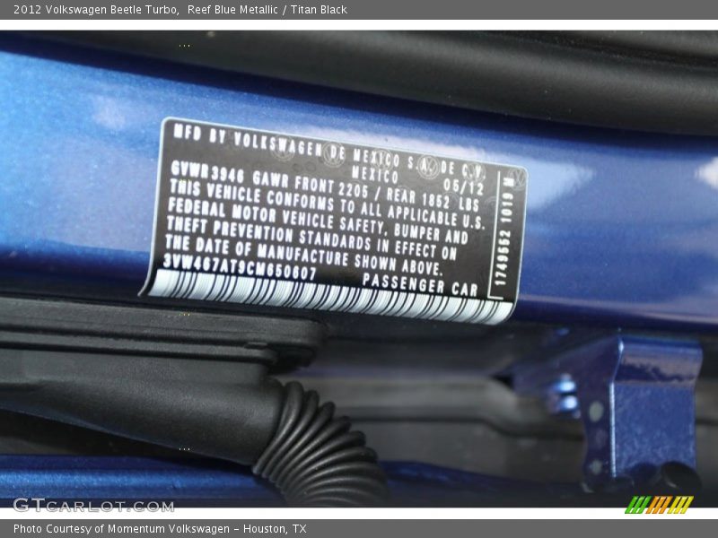 Reef Blue Metallic / Titan Black 2012 Volkswagen Beetle Turbo