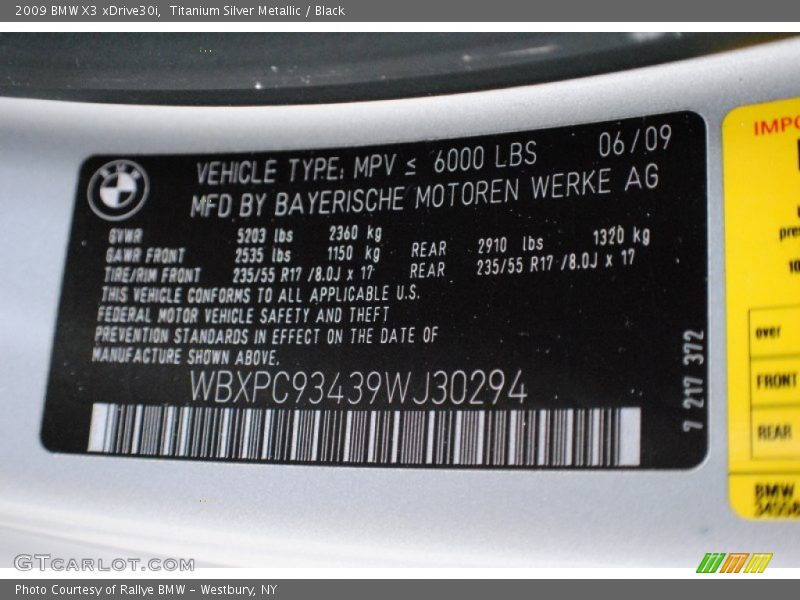 Titanium Silver Metallic / Black 2009 BMW X3 xDrive30i