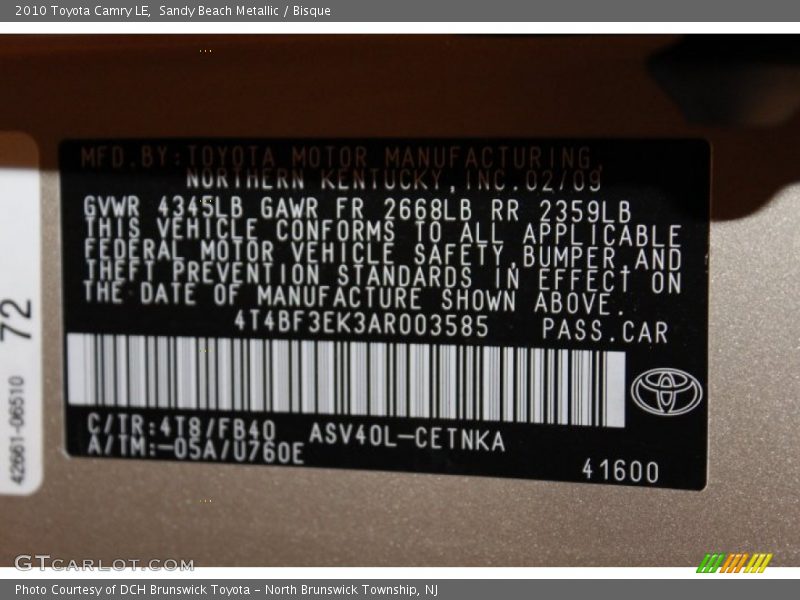 Sandy Beach Metallic / Bisque 2010 Toyota Camry LE