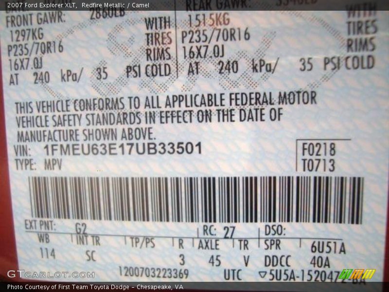 Redfire Metallic / Camel 2007 Ford Explorer XLT