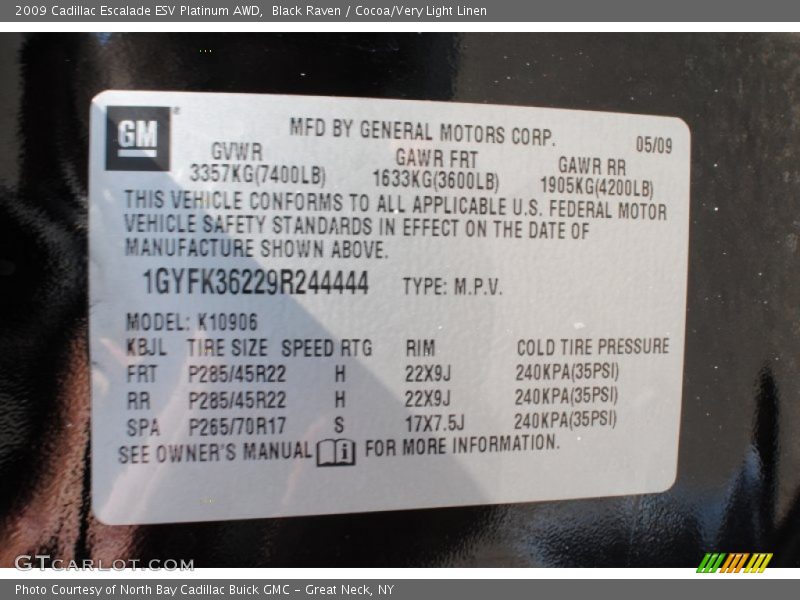 Black Raven / Cocoa/Very Light Linen 2009 Cadillac Escalade ESV Platinum AWD